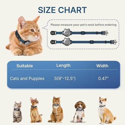 Waterproof Airtag Cat Collar, Breakaway Cat Airtag Collar with Luminous & Reflective Pattern Strap, Lightweight Kitten Collars for Apple Air tag, Hidden Holder for GPS Tracker - Cats, Kittens (9-13")