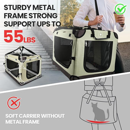 PEGIC Large Cat Carrier for Car Travel, Soft Sided Collapsible Pet Carrier for Outdoor and Indoor Uses, Roomy Extra Large Cat Carrier for 2 Kittens or Puppies Up to 50lbs (Brown)