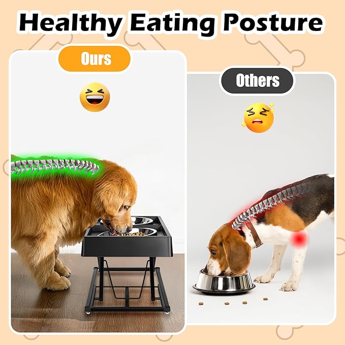 Joytale Metal Stand Elevated Dog Bowls, Heavy Duty 9 Adjustable Height from 9" to 17.5" Dog Food Stand, 2 Stainless Steel Bowls, Non-Slip and Non Spill Raised Food & Water Station for Large Breeds