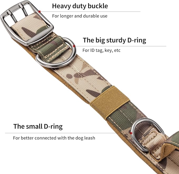 Annchwool Tactical Dog Collar for Medium and Large Dog,Adjustable Military Dog Collar with Soft Padded Handle,Heavy Duty Double Buckle Design(Green Camo,XL)