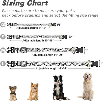 Reflective Dog Collar for Small Dogs Cats, Cute Boho Adjustable Heavy-Duty Nylon Puppy Collar for Boy and Girl Female, Soft Pet Accessories with Quick Release Buckle, Stylish Zebra Print