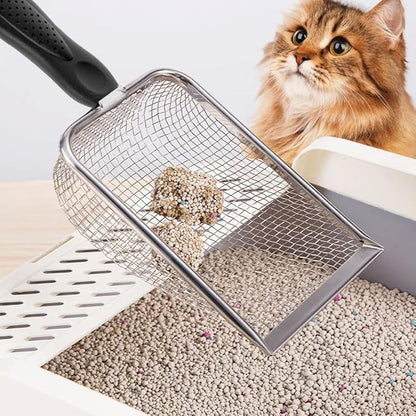 Apidgrowth Metal Cat Litter Scoop,Sturdy Litter Cleaner Corner Shovel,Stainless Steel Mesh Litter Shovel,Easy to Clean Reptile Terrarium Sand Waste(Black)-Christmas