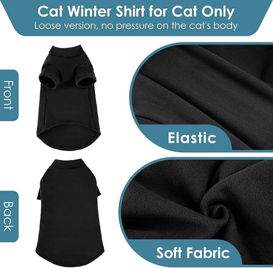 SUNFURA Turtleneck Sweater for Cat, Sphynx Cats Shirt Hairless Cat Sweaters with Sleeves, Warm and Soft Kitten Pullover Fleece Winter Pajamas Jumpsuit for Puppy Cats, Black L