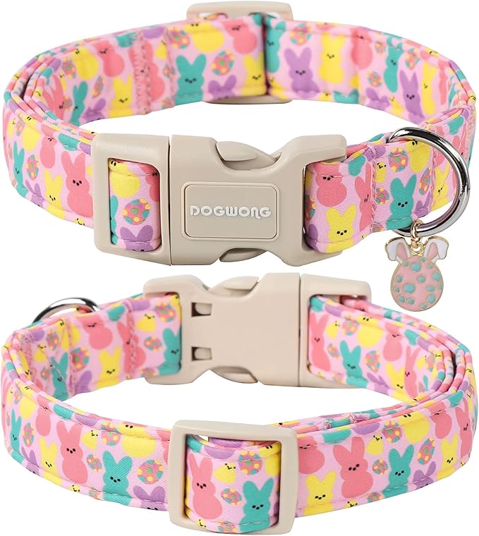 DOGWONG Easter Dog Collar,Cute Bunny Eggs Dog Collar Pink Babbit Pet Collar Girl Dog Collar Puppy Adjustable Soft Dog Collars for Small Dogs