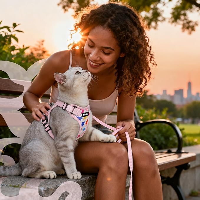 rabbitgoo Cat Harness and Leash for Walking, Escape Proof Soft Adjustable Vest Harnesses for Cats, Easy Control Breathable Reflective Strips Jacket, Purrty Pink, XS