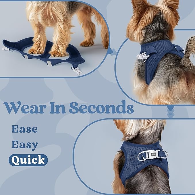 rabbitgoo Small Dog Harness, Step-in Soft Mesh Puppy Vest with Safety Buckle, Breathable Reflective Pet Harness for Extra Small Dogs, Navy Blue XXXS