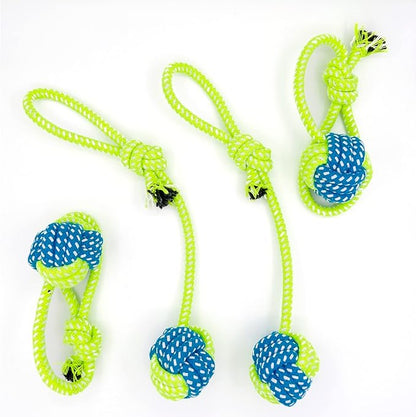 YESWOOD! Tug of War Dog Toy Small Breed,Dog Ball with Rope,4-Pack Rope with Ball Attached for Small and Medium Breed 0-80 Pounds,Puppy Interactive Toy
