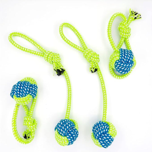 YESWOOD! Tug of War Dog Toy Small Breed,Dog Ball with Rope,4-Pack Rope with Ball Attached for Small and Medium Breed 0-80 Pounds,Puppy Interactive Toy
