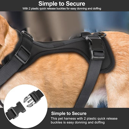 No Pull Lightweight Dog Harness: Adjustable Durable Breathable Mesh Pet Vest Harness with Soft & Comfortable Cushion, for Small Medium Large Dogs (Medium, Black)