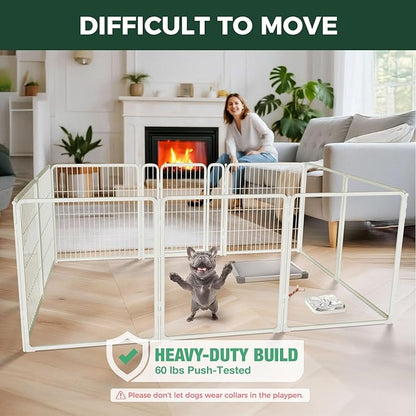 FXW Acrylic & Wire Mesh Indoor Dog Playpen, Heavy Duty 32 Inch 10 Panels Metal Dog Pen for Small and Medium Dogs, White│Patented