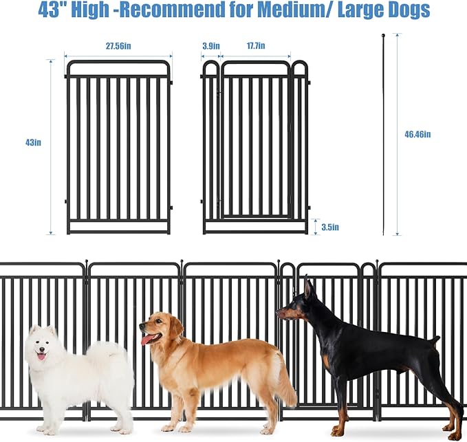 New Thickened Version Dog Playpen, 43 Inch Dog Fences for The Yard, Portable Outdoor Dog Playpen for Large/Medium/Small Dogs, Foldable Metal Dog playpen, with Doors (40 Panels, 43 Inch)