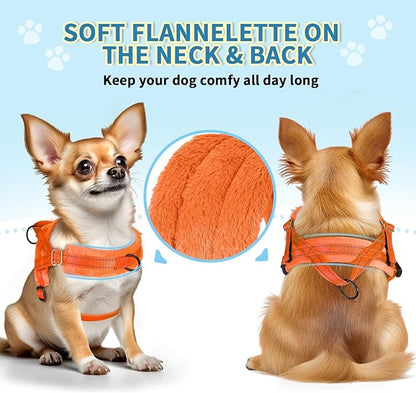 Lukovee No Pull Dog Harness and Leash Set, Soft Padded Small Dog Harness, Neck & Chest Adjustable Reflective Vest Puppy Harness with 4ft Lightweight Anti-Twist Dog Leash for Small Dogs (Orange, XS)