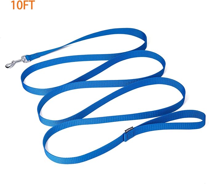 Siumouhoi Strong Durable Nylon Dog Training Leash, 1 Inch Wide Traction Rope, 6 ft 10ft 15ft Long, for Small and Medium Dog (Blue, 10 Feet)