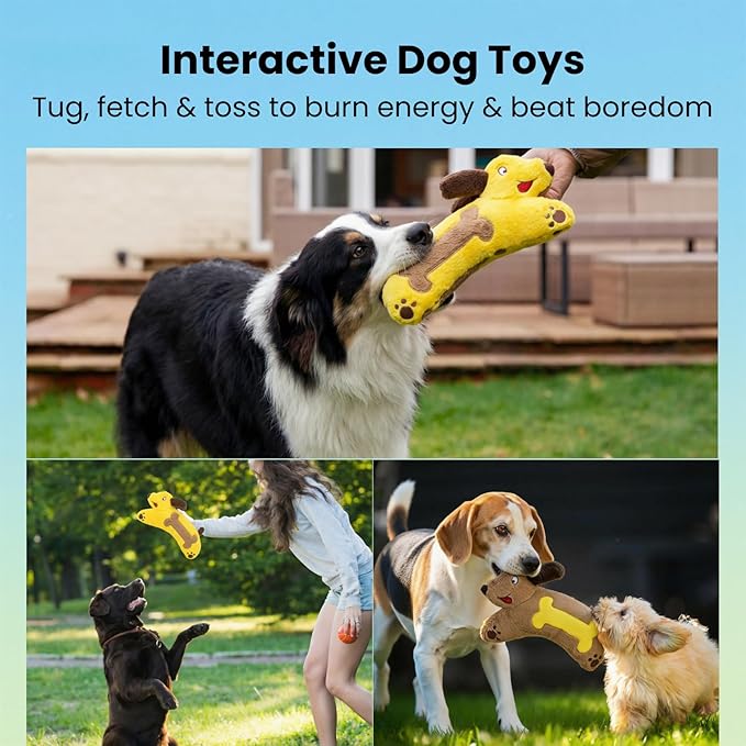 HGB Plush Squeaky Dog Toy with Crinkle Paper, Stuffed with 2 Squeakers, Soft Dog Chew Toy for Moderate Chewers and Small, Medium, Large Dogs, Interactive Fetch Tug & Teething Toy to Keep Them Busy