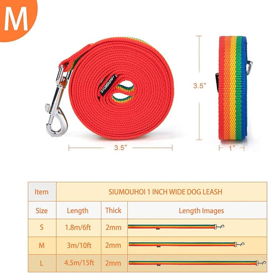 Siumouhoi Strong Durable Nylon Dog Training Leash, 1 Inch Wide Traction Rope, 6 ft 10ft 15ft Long, for Small and Medium Dog (Rainbow, 10 Feet)