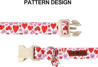Lionet Paws Valentine's Dog Collar- Cute Pink Wink Heart Dog Collars with Plastic Buckle, Light Adjustable Dog Collars for Small Dogs