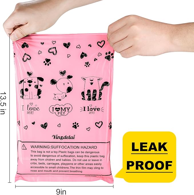 Dog Poop Bag Rolls Pink: 540 Count Dog Waste Bags with Dispenser, Extra Thick Strong Leak proof Poop Bags for Dogs Doggy | Unscented