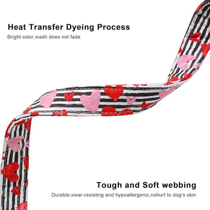 Lionet Paws Valentine's Day Dog Collars - Black and White Stripes Dogs Collar with Plastic Buckle and Red Heart Pendant,Dog Collar for Small Dogs