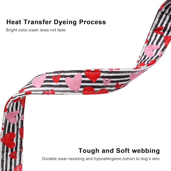 Lionet Paws Valentine's Day Dog Collars - Black and White Stripes Dogs Collar with Plastic Buckle and Red Heart Pendant,Dog Collar for Small Medium Dogs