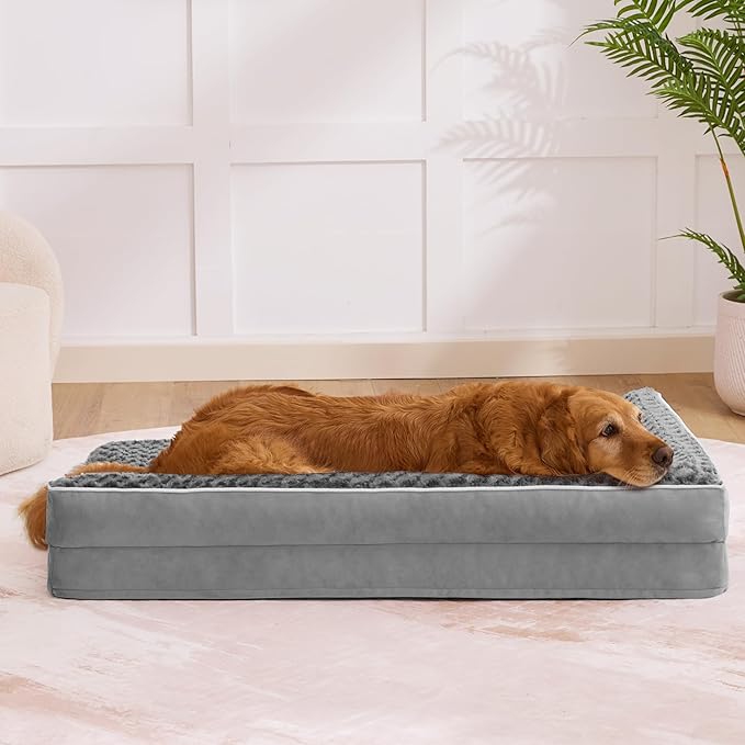 Dog Beds Large Sized Dogs, XL Orthopedic Dog Beds for Large Dogs 42"x30"x7.5", Waterproof Pet Bed with Washable Cover, L-Shaped Pet Couch with Portable Handle, Grey
