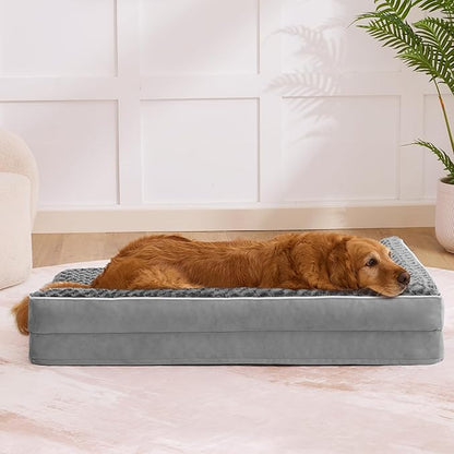 Dog Bed Large Sized Dogs, XXL Orthopedic Dog Bed for Large Dogs, Waterproof Pet Bed with Washable Removable Cover, L-Shaped Pet Couch with Portable Handle 48"x35"x7.5", Grey