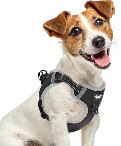 PUPTECK No Pull Dog Harness Small Sized Dog, Adjustable Reflective Escape Proof Easy Control, Comfortable Soft Padded Step in Pet Vest Harness, Black, S