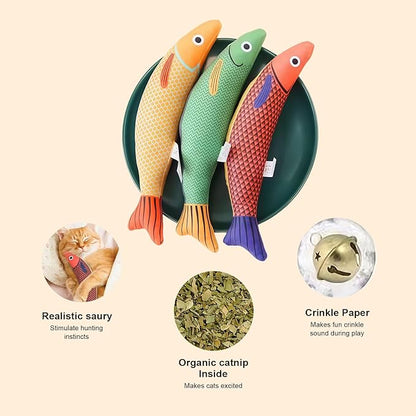 Honwang Cat Toys Indoor Games Cat Toys Fish-Shaped Toy with Bell Suitable for Solo Play Durable Cat Supplies for Multiple Cats 3-Piece Set