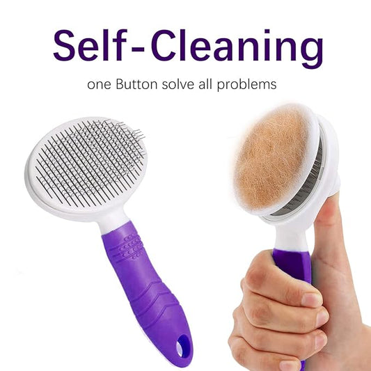 Self Cleaning Slicker Brush - Cat Brush Skin-Friendly Deshedding Grooming Massaging Tool for Long & Short Haired Pets, Cat Hair Brushes Easy Removes Undercoat for Dogs Cats Rabbits-UPGRADED, Purple