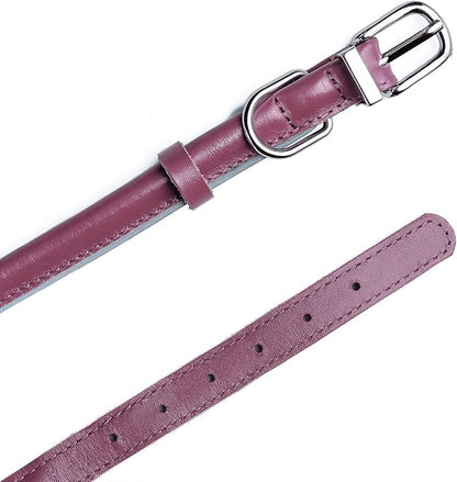 OOPSDOGGY Rolled Leather Dog Collar Reflective Roll Collars for Small Medium Large Dogs Puppy (Fuchsia, XS, 8''- 11'')