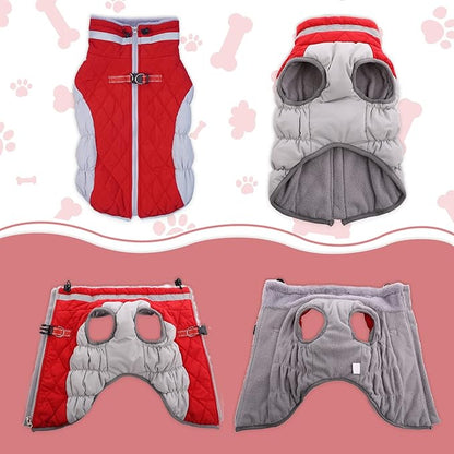 Lelepet Dog Coat Warm Dog Winter Coat Waterproof Dogs Jacket with Harness Built in Reflective Pet Fleece Vest Zip-Up Cold Weather Coats for Large Dogs Turtleneck & Windproof Coats Pitbull Red 2XL