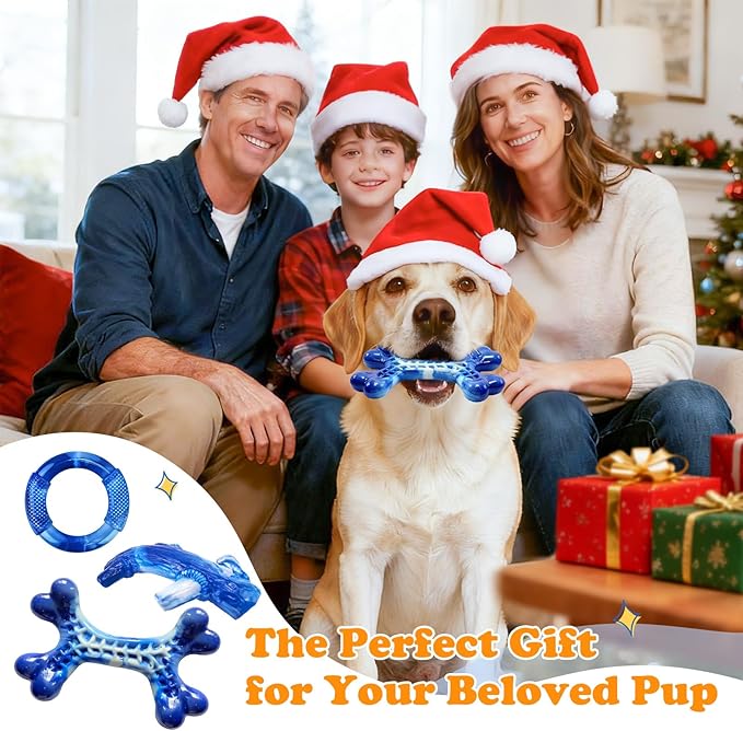 Furdog Indestructible Dog Toys for Aggressive Chewers 3 Pack, Tough Dog Toys for Large Dogs Chew Toys Keep Them Busy, Bacon Flavor, Blue