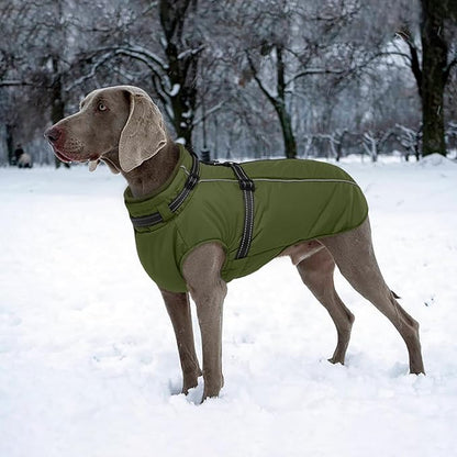 Lelepet Waterproof Dog Jacket with Harness Built in Warm Dog Winter Coat, Reflective Fleece Jacket, Dogs Coats for Lage Dogs, Thermal Pet Snowsuit for Outdoor Walking, French Bulldogs, Army Green, L