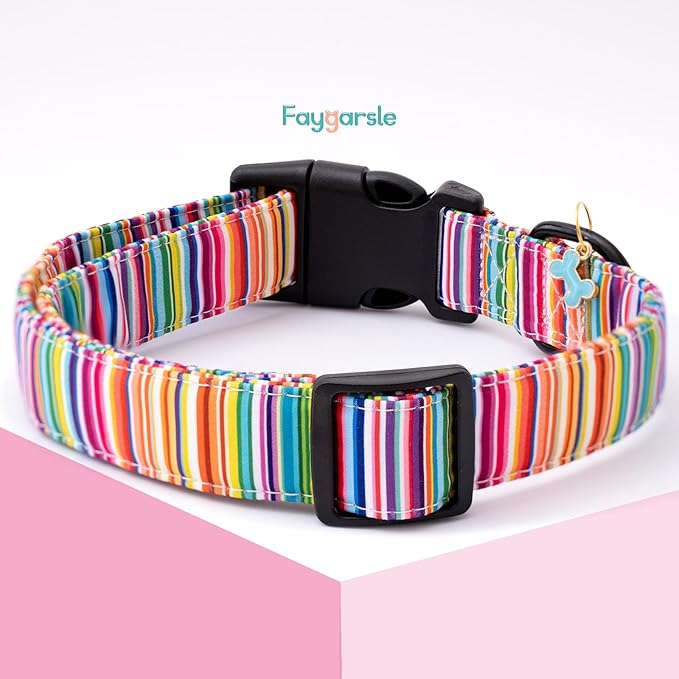 Faygarsle Dog Collar for Small Medium Large Dogs Cute Colorful Puppy Collars for Female Dogs Pinstripe Patterned Pet Collars for Summer Spring Wedding Puppy Girl Dog Collar L