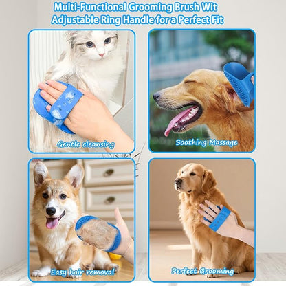 6PCS Pet Grooming Kit for Dogs, Dog Washing Gloves with High-Density Teeth, Dog Bath Brush & Silicone Heat Resistant Cleaning Gloves, Pet Hair Removal Glove for Dogs & Cats, (Navy Blue)