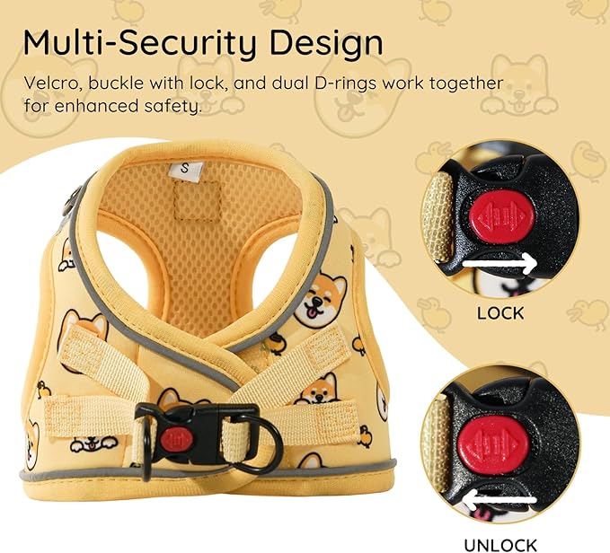BELLA & PAL Step in Vest Harness for Small and Medium Dogs, No Pull Small Dog Harness with Leash Set, Comfortable Air Mesh Dog Vest Harness with Reflective Strip (Genki Shiba, L)