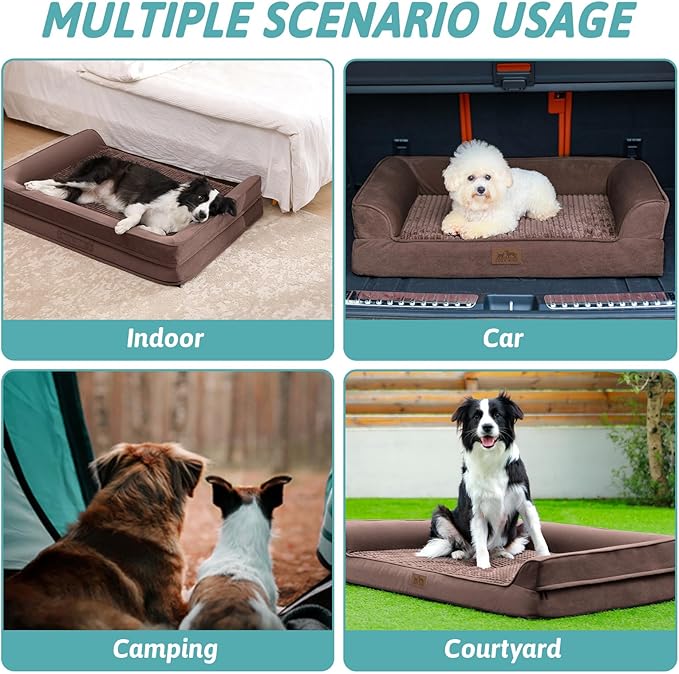 COZY KISS Orthopedic Dog Beds for Medium Small Size Dog, M Pet Sofa for Dog Cat, Supportive Foam Bolster U Shaped Couch with Waterproof Lining Cover, Anti-Slip, Comfort, Washable, 30x20x7.5 in, Brown