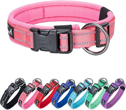EXCELLENT ELITE SPANKER Reflective Dog Collar Classic Soft Padded Breathable Nylon Adjustable Pet Collar with Quick Release Buckle for Boy Girl Male Female Small Medium Large Dogs Training(Pink-L)