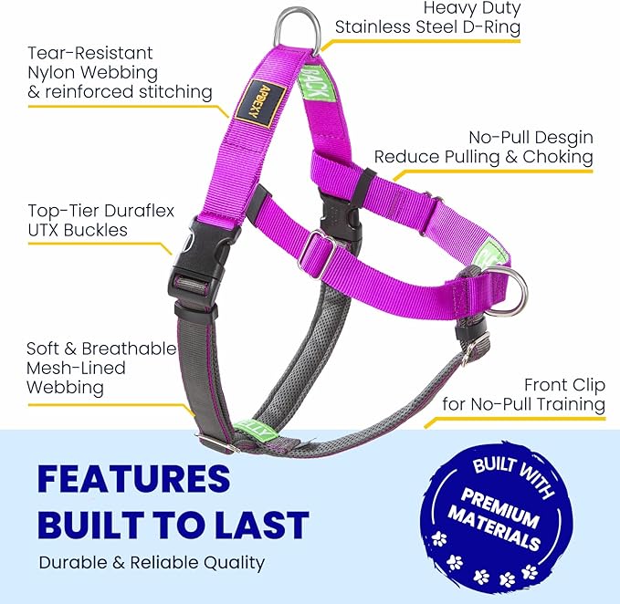 Freedom No Pull Dog Harness for Large Dogs, Easy Walker, Anti Pull with Two Stainless D-Rings, Comfortable, Sewn-in Instructions Tags for Easy Use (Purple, XL)
