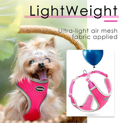 ThinkPet Reflective Breathable Soft Air Mesh No Pull Puppy Choke Free Over Head Vest Harness for Puppy Small Medium Dogs and Cats Rose Red Large