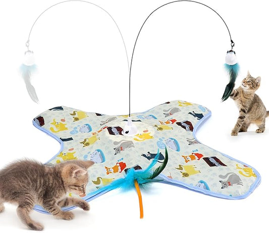 DFQ Interactive Cat Toy,3 in 1 Hide and Seek for Indoor Cats, Rechargeable Touch-Activated Moving Feather Wand with Concealed Motion, Play Toy for Kittens and Adult Cats (Yellow)