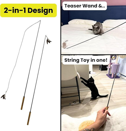 repounce Forever Stick 2 Pack - The Unbreakable Cat Toy Wand, Extra Long Durable Interactive Cat Toy for Indoor Cats, Feather Kitten Toys for Bored Indoor Adult Cats, Bird Teaser Cat Accessories