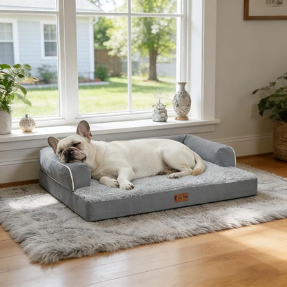 Casa Paw Orthopedic Dog Beds for Large Sized Dogs, Waterproof Egg Crate Foam Large Dog Couch Beds with Comfy Bolster 36x27Inch, Washable Pet Beds with Removable Cover and Nonskid Bottom, Grey