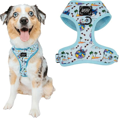 Sassy Woof Dog Adjustable Harness - Disney Stitch - M, Breathable Mesh, No Pull Design with Two D-Rings, Patented Design, Perfect for Medium Dogs - Officially Licensed