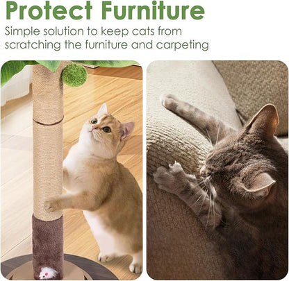 Cat Scratching Post, 35 Inch Tall Cat Scratcher Cat Tree Tower with Hanging Ball for Indoor Cats Adults,Sisal Rope Kitten Scratch with Interactive Mouse Cat Toy