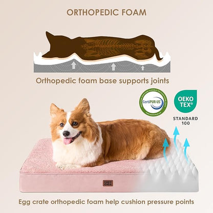 EHEYCIGA Orthopedic Dog Beds for Large Dogs with Removable Washable Cover, Pink, 36x27