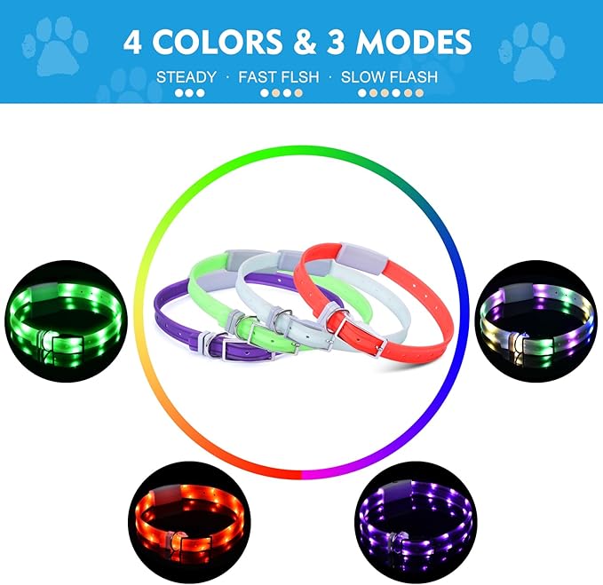 Lighted Dog Collar, Rechargeable Light Up Pet Collar, Waterproof LED Dog Collar Glow in The Dark, Make Pet Visible and Safety for Night Walking for Small Medium Large Dogs (Red)