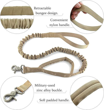 AIWAI Tactical Dog Harness with Pouches,Dog Vest Harness for Large Medium Dogs No-Pull Adjustable Military Dog Harness with Handle Walking Hiking Training (Khaki(with Leash), XL)