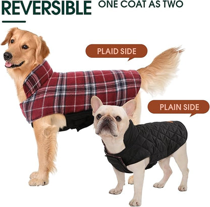 Kuoser Warm Dog Coat, Waterproof Dog Jacket for Extra Large Dogs, Adjustable Durable XL Doggie Winter Coat Reversible Cozy Puppy Cold Weather Apparel from Small to Large Breed, Red XL