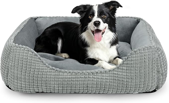 MIXJOY Large Dog Bed for Large Medium Small Dogs, Rectangle Washable Orthopedic Dog Bed, Soft Calming Sleeping Puppy Bed Durable Pet Cuddler with Anti-Slip Bottom L(30"x24"x9")