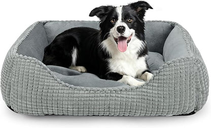 MIXJOY Large Dog Bed for Large Medium Small Dogs, Rectangle Washable Orthopedic Dog Bed, Soft Calming Sleeping Puppy Bed Durable Pet Cuddler with Anti-Slip Bottom L(30"x24"x9")